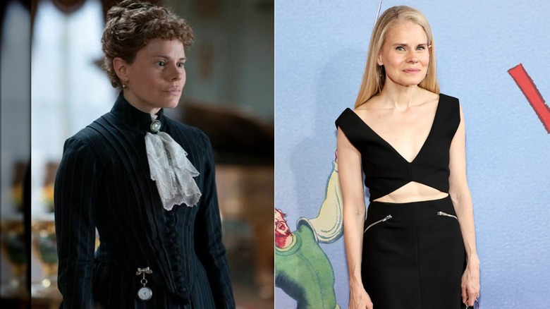 Celia Keenan-Bolger as Mrs. Bruce in "The Gilded Age" /  Celia Keenan-Bolger at the 2026 Lincoln Center Spring Gala in New York City in May 2026