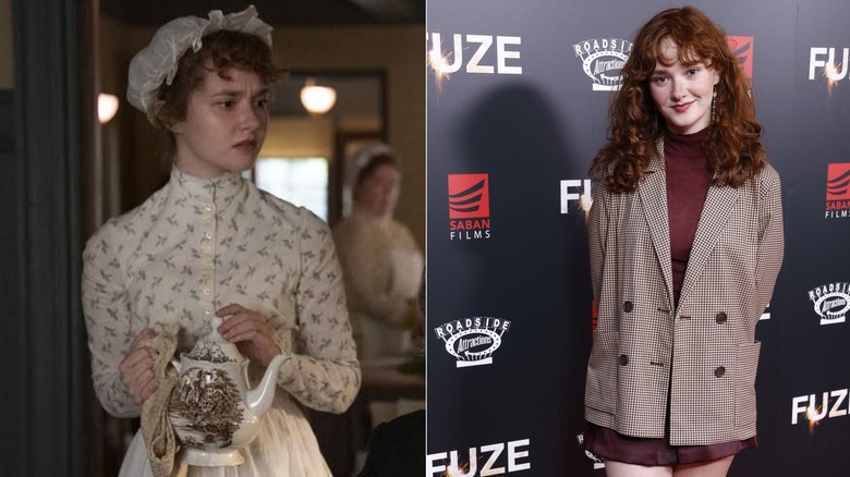 Taylor Richardson as Bridget in "The Gilded Age" / Taylor Richardson attends New York City screening of "Fuze" in April 2026
