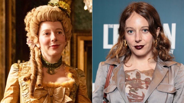 Side-by-side photos of Florence Keith-Roach in character on The Great (left) and as herself on the red carpet (right)