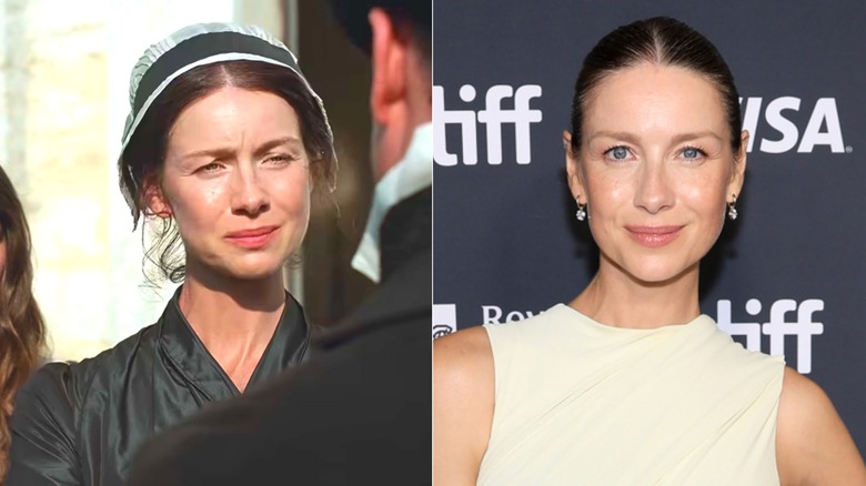 Caitríona Balfe on "Sense and Sensibility" (R) vs Caitríona Balfe in real life (L)