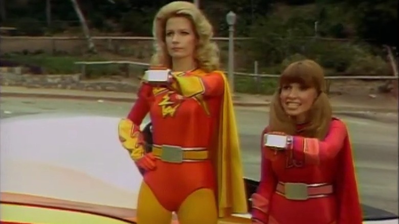 Deidre Hall and Judy Strangis as Electra Woman and Dyna Girl, 1976