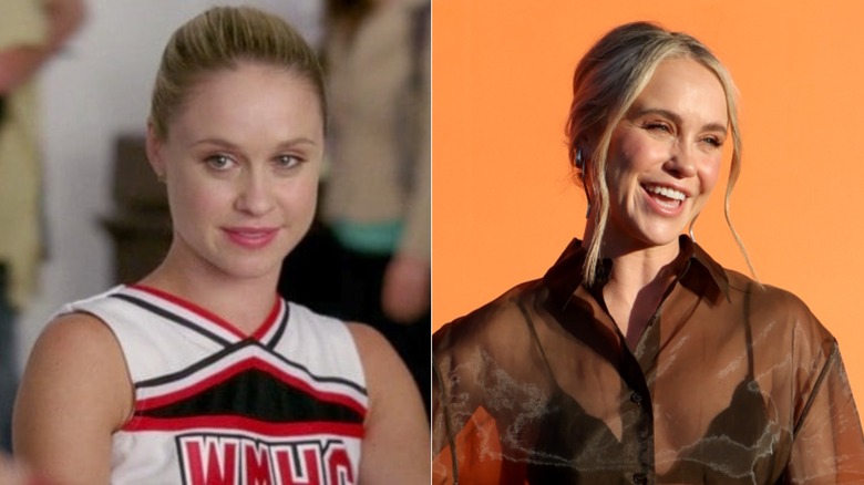 (L) Becca Tobin as Kitty Wilde on "Glee"; (R) Becca Tobin in a sheer outfit at the 2026 OMEGA Austin Celebration