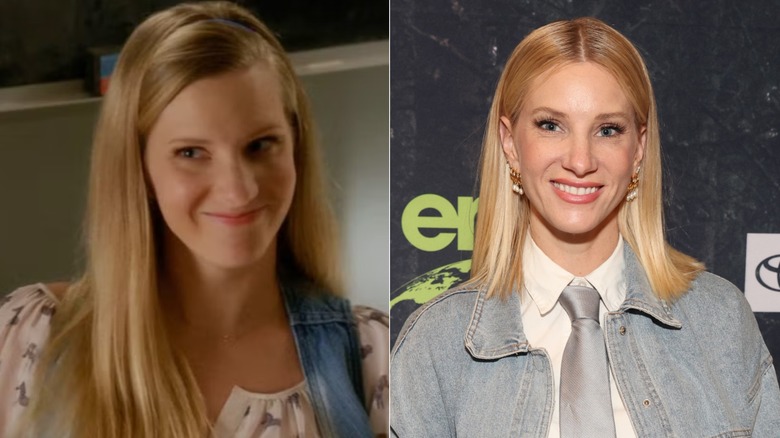 (L) Heather Morris as Brittany Pierce on "Glee"; (R) Heather Morris with a lob haircut at the 2025 Environmental Media Association IMPACT Summit