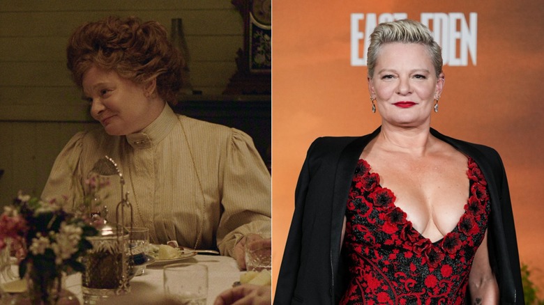 Martha Plimpton as Faye in East of Eden (L) & Martha Plimpton in real life (R)