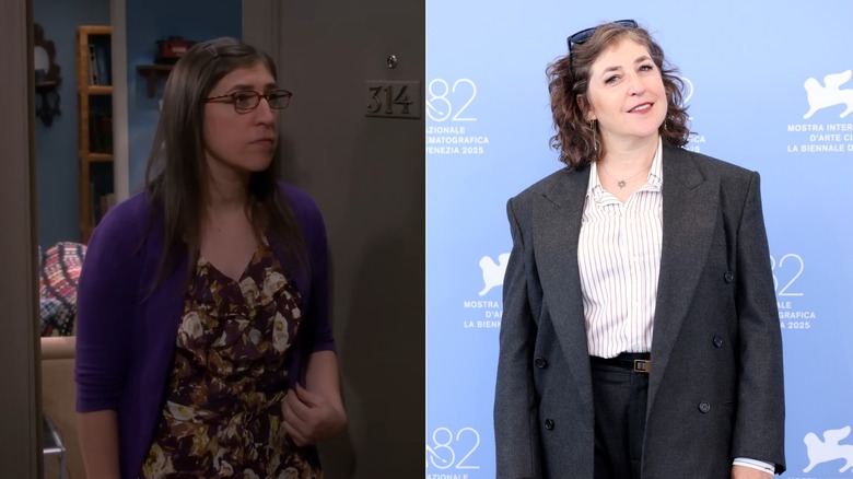 Amy in The Big Bang Theory (L) compared to Mayim Bialik in real life (R)