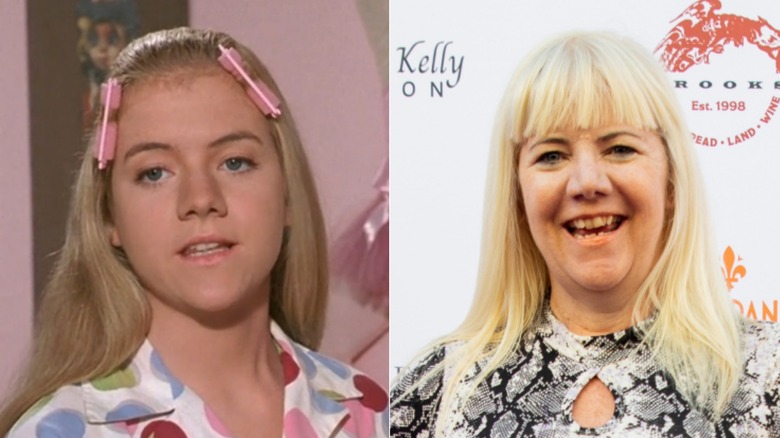 Side-by-side image of Jennifer Elise Cox as Jan Brady on the left and in 2024 at a red carpet event on the right.