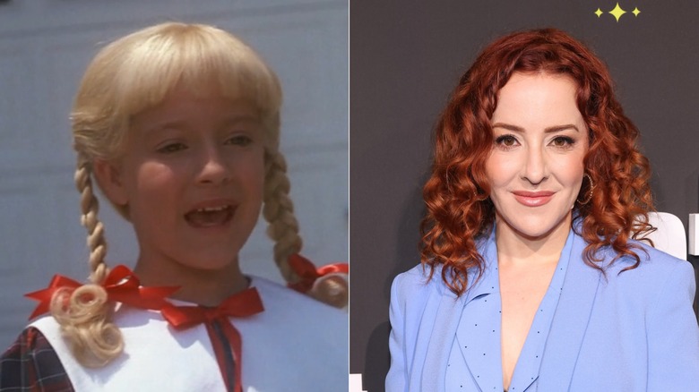 Side-by-side image of Olivia Hack as Cindy Brady on the left and with red hair at a red carpet event in recent years on the right.