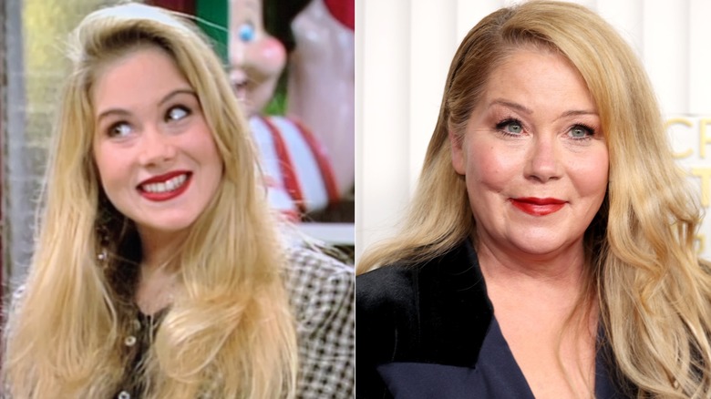 Side-by-side photos of Christina Applegate in 1989 (left) and 2023 (right).