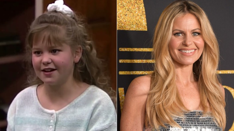 Side-by-side photos of Candace Cameron Bure as DJ Tanner in 'Full House' in 1987 (left) and on the red carpet in 2025 (right).