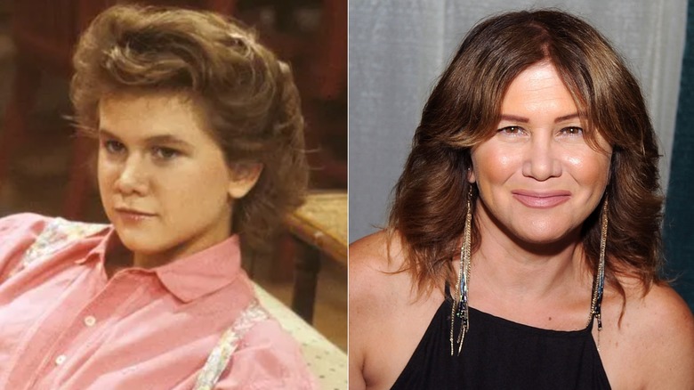 Side-by-side photos of Tracey Gold on Growing Pains (left) and a red carpet in 2018 (right).