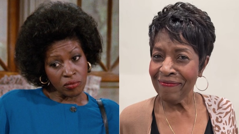 Jo Marie Payton in an episode of "Family Matters" on the left and smiling in an Instagram photo in 2026 on the right.