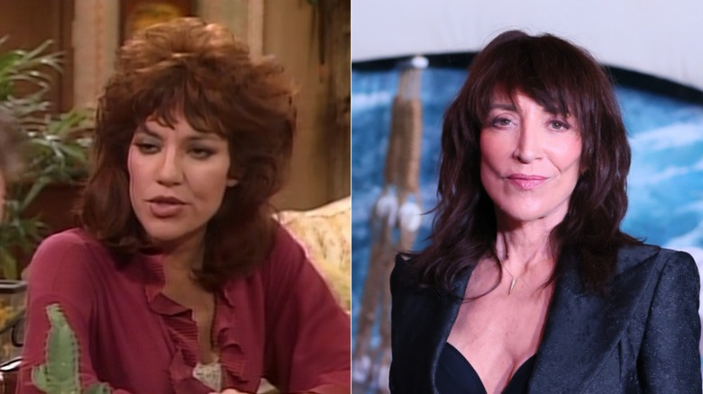 Katey Sagal as Peggy Bundy on an episode of "Married... with Children" on the left and with a choppy hairstyle at an event in 2026 on the right.