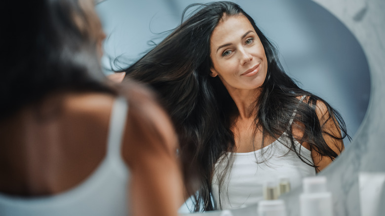 brunette woman long healthy hair