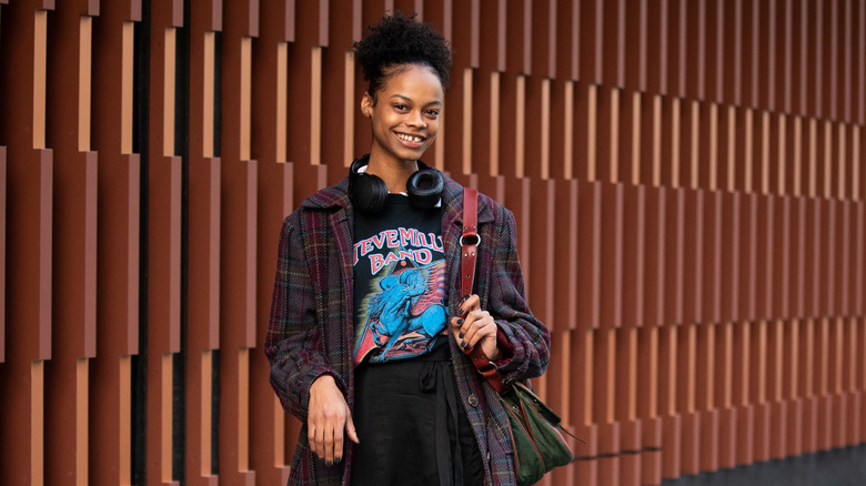 Woman in band t-shirt