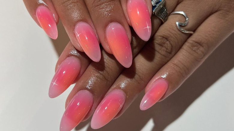 pink and orange aura nails