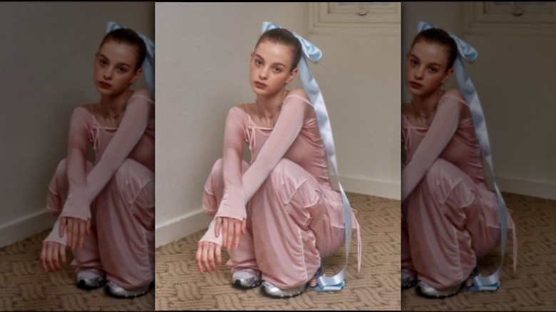 Girl pink long-sleeved one-piece