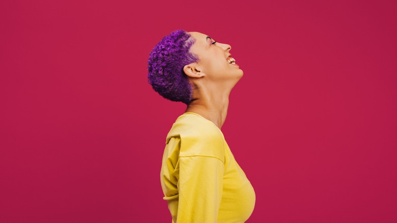 woman with short purple hair