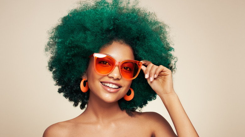 woman with bright green hair