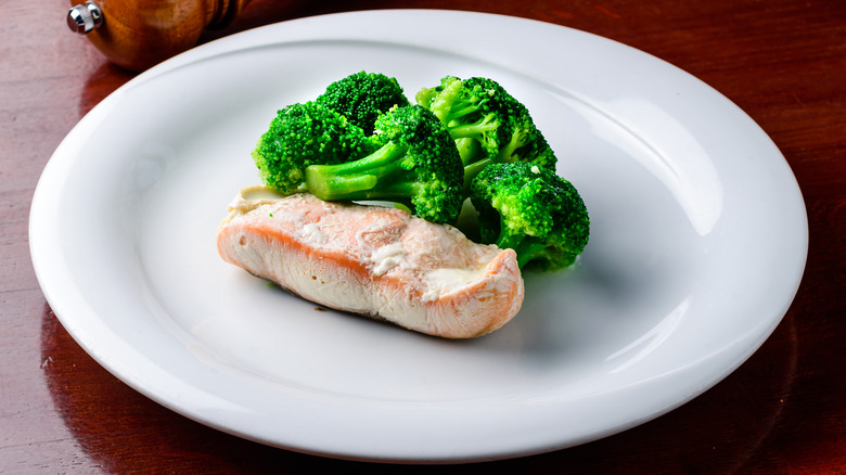 Plate of broccoli and salmon