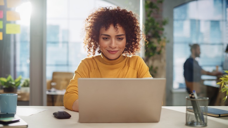 Woman working on laptop