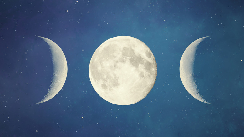 Moon phases in night sky