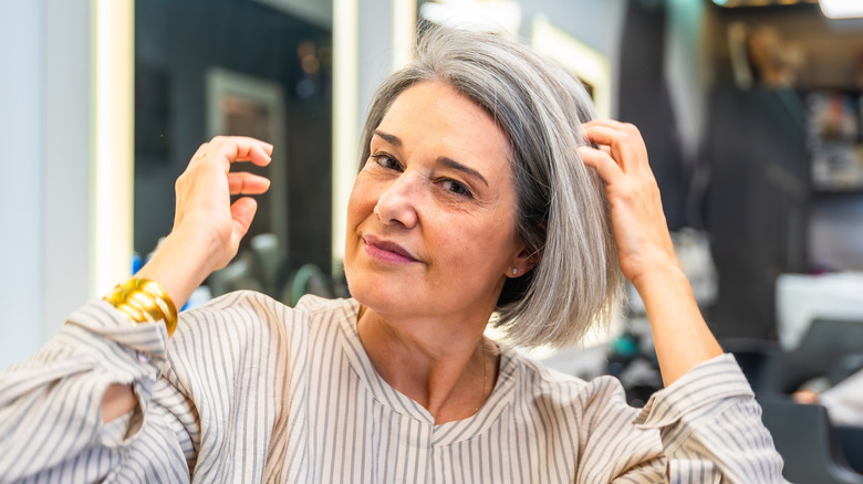 Mature woman with a mid-length bob at the salon