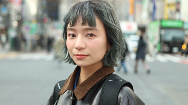 young woman with gray hair