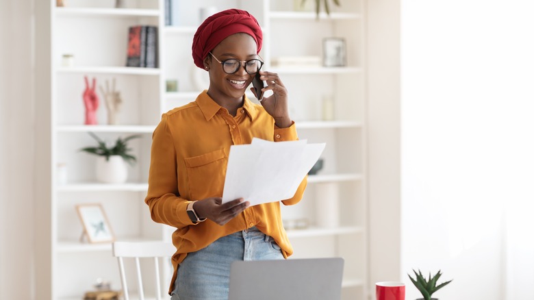 African American woman working from home