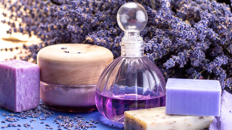 Lavender perfume, flowers, soap