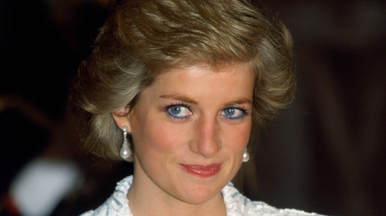 Princess Diana posing in the '80s with blue eyeliner
