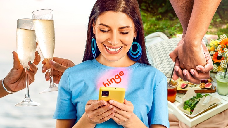 Woman using Hinge dating app