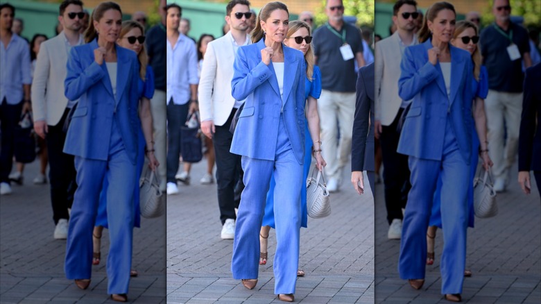 Kate Middleton wears a blue blazer and pants set to Wimbledon 2026