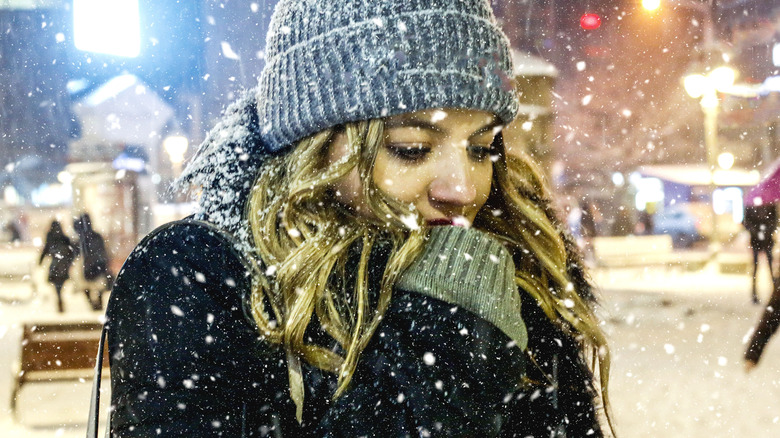 Blond hair in the snow