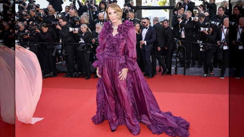 Philippine Leroy-Beaulieu wearing a purple Saint Laurent dress at the 2026 Cannes Film Festival