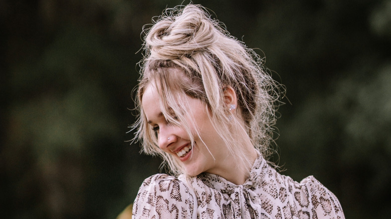 Woman with messy updo