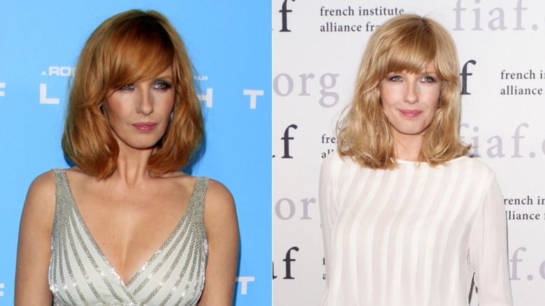 Kelly Reilly in a sequined dress and white shirt