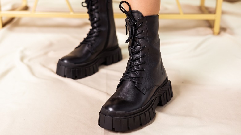 Pair of black combat boots