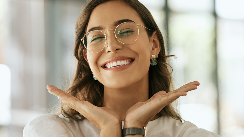 closeup of woman's eye with glasses