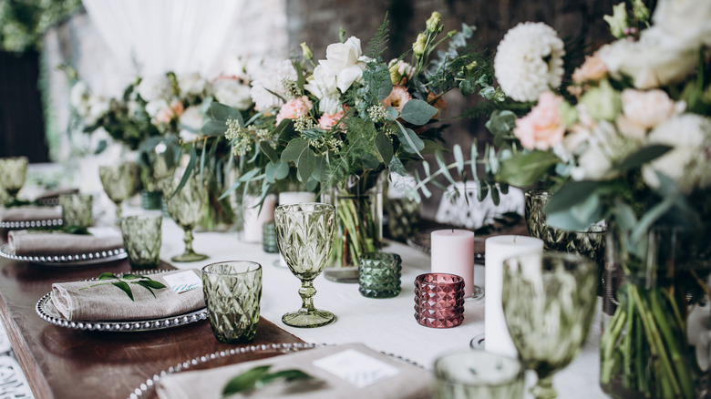 engagement party table setting with flowers