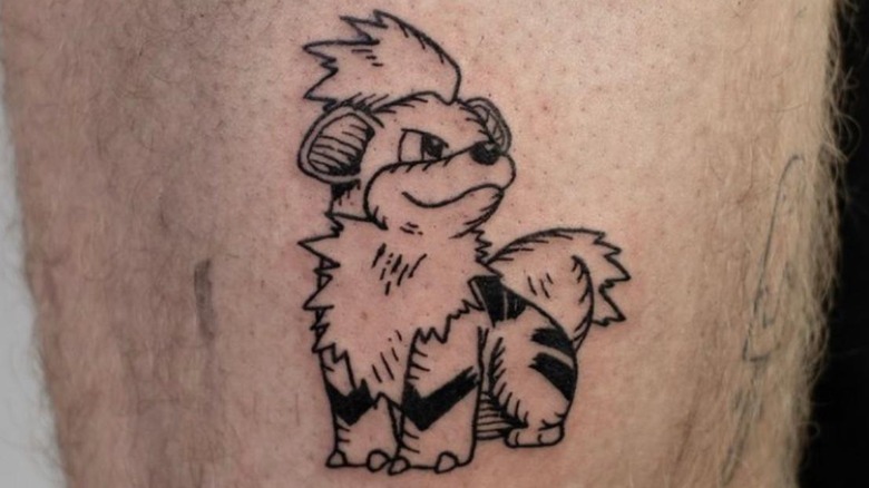 Pokemon "Growlithe" woodcut tattoo