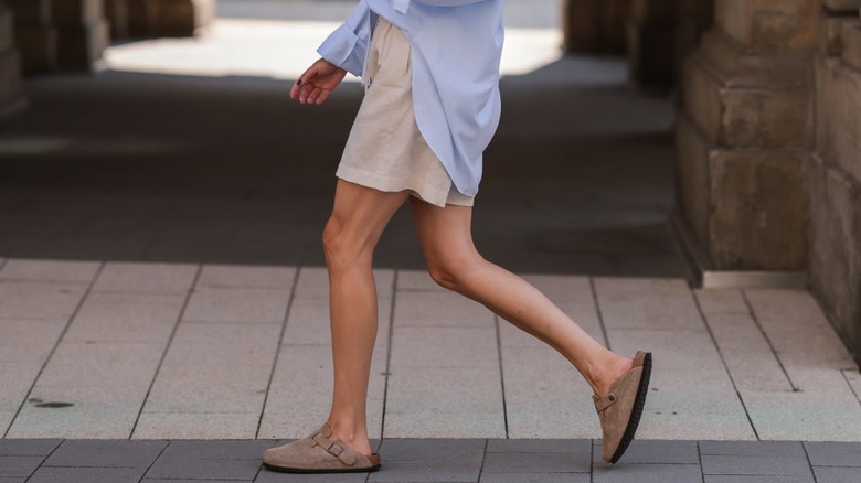 Person wearing Birkenstock Boston clogs