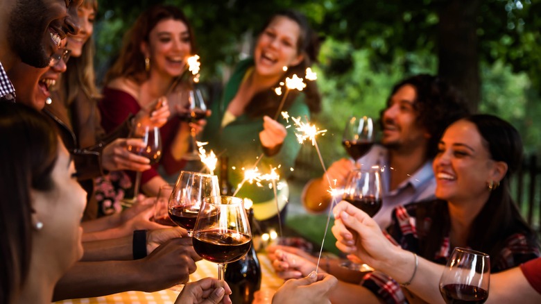 Family gathering with sparklers 