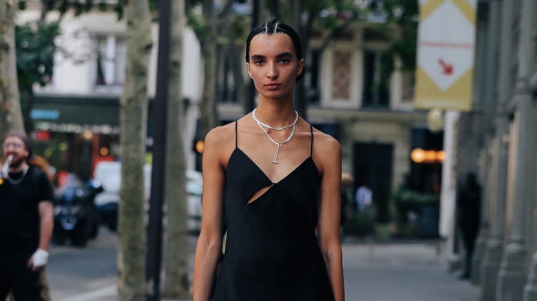 black slip dress