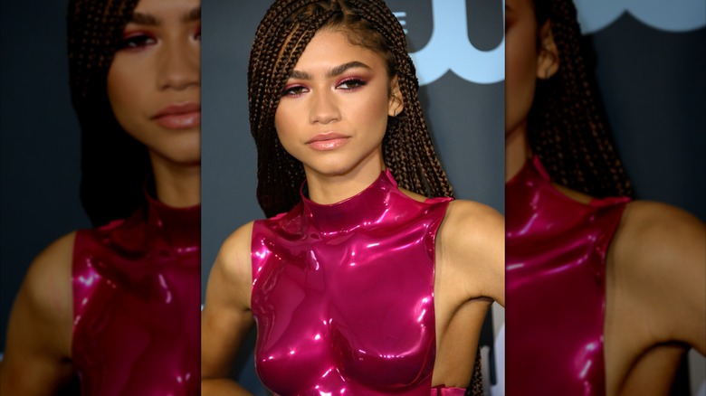 Zendaya in a hot pink breast plate and hot pink glam at the 25th Annual Critics Choice Awards