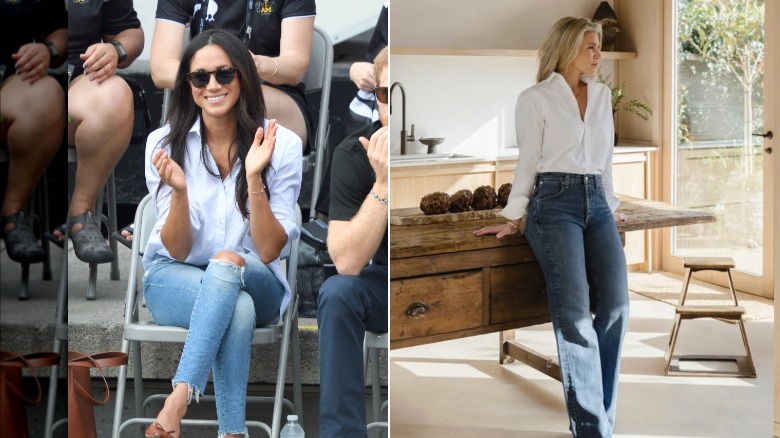 Meghan Markle in jeans and a white button down