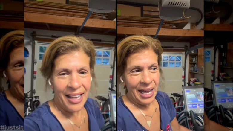 Hoda working out in her garage with airpods in