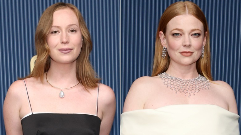 Hannah Einbinder and Sarah Snook wearing beautiful necklaces at the 2026 Emmys