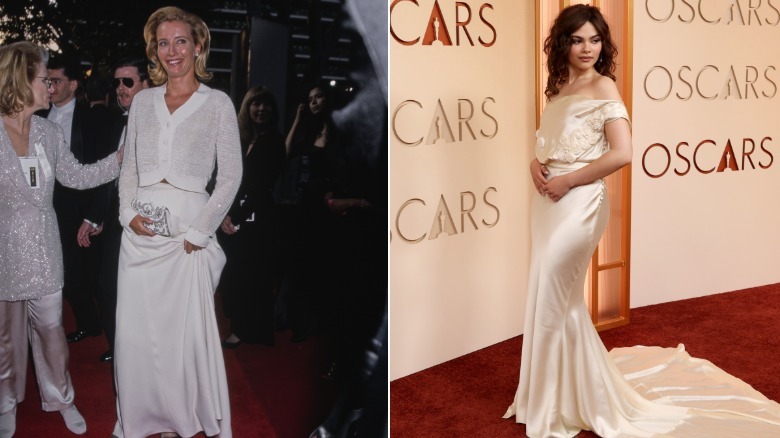 Emma Thompson at the 1996 Academy Awards and Ariana Greenblatt at the 2026 Academy Awards