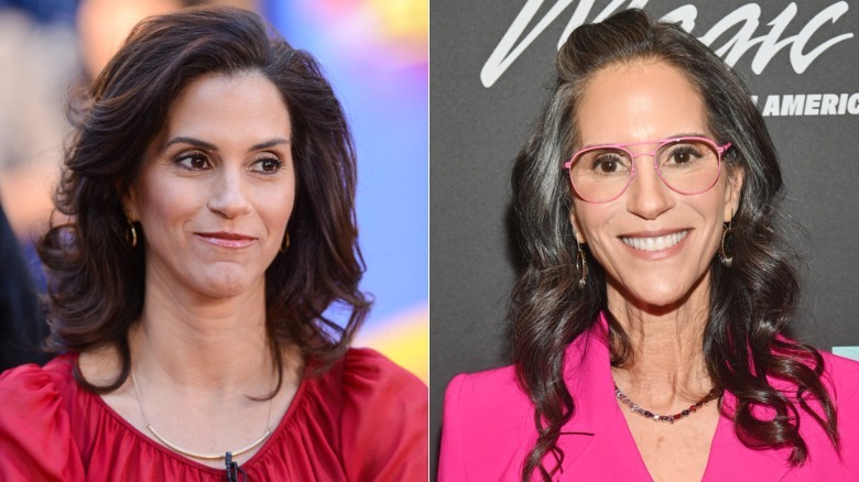 Jami Gertz before and after transitioning to gray hair