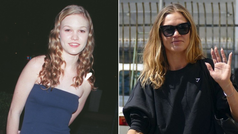 (L) Julia Stiles with naturally wavy hair in 1999; (R) Julia Stiles' soft waves in 2026